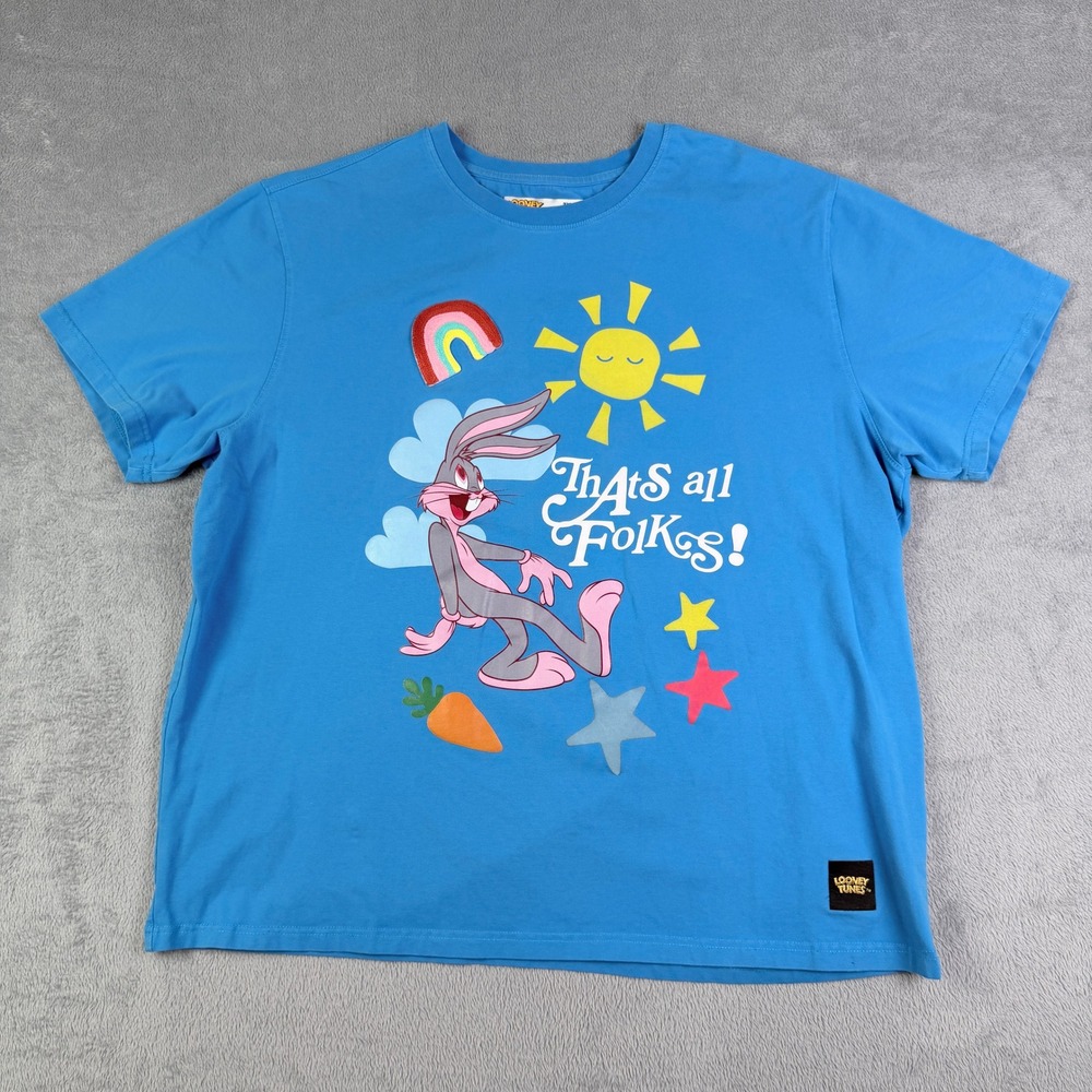 Freeze Max Looney Tunes Bugs Bunny Thats All Folks Blue Shirt 3XL Chenille Patch